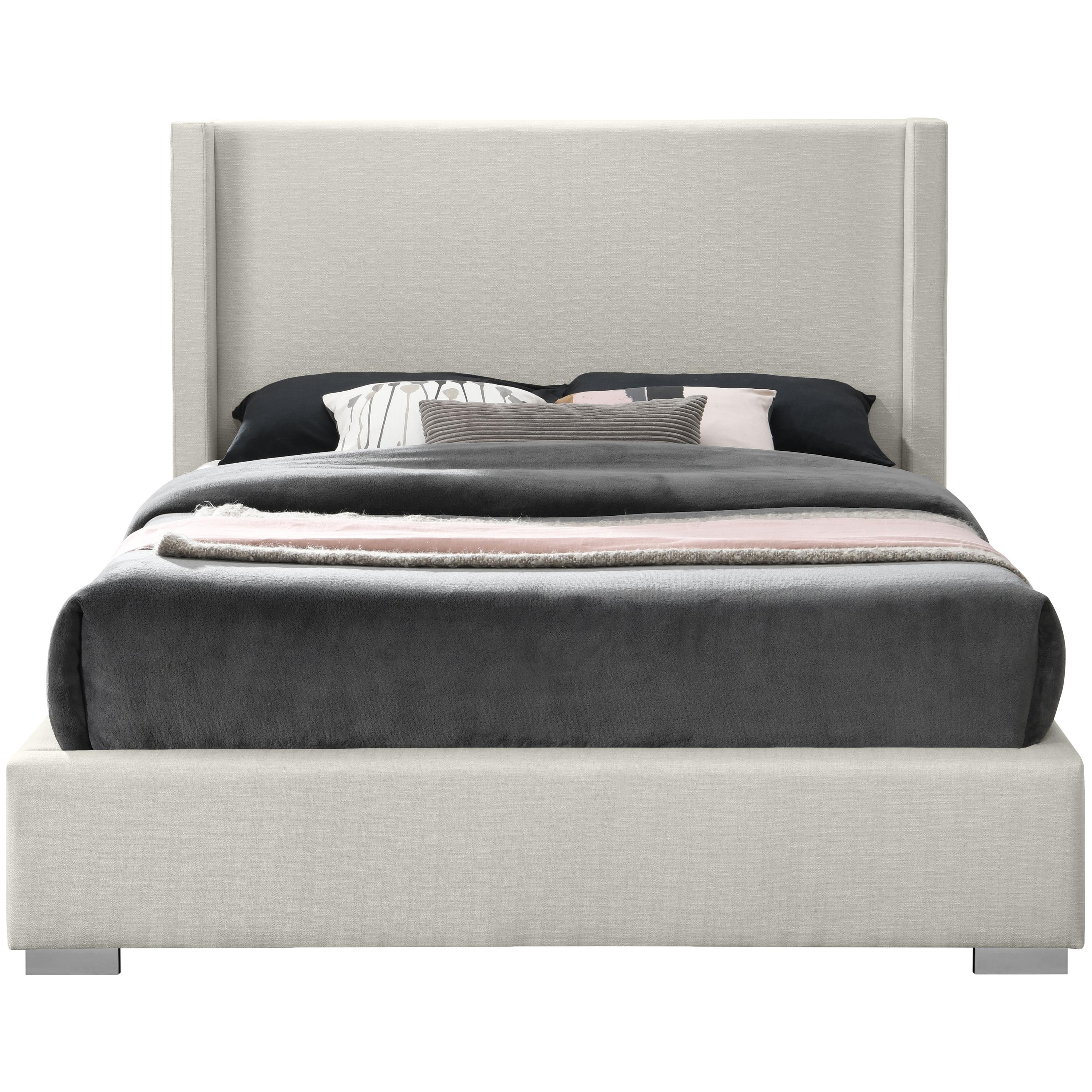 Meridian Royce Beige Linen Textured Fabric King Bed (3 Boxes)