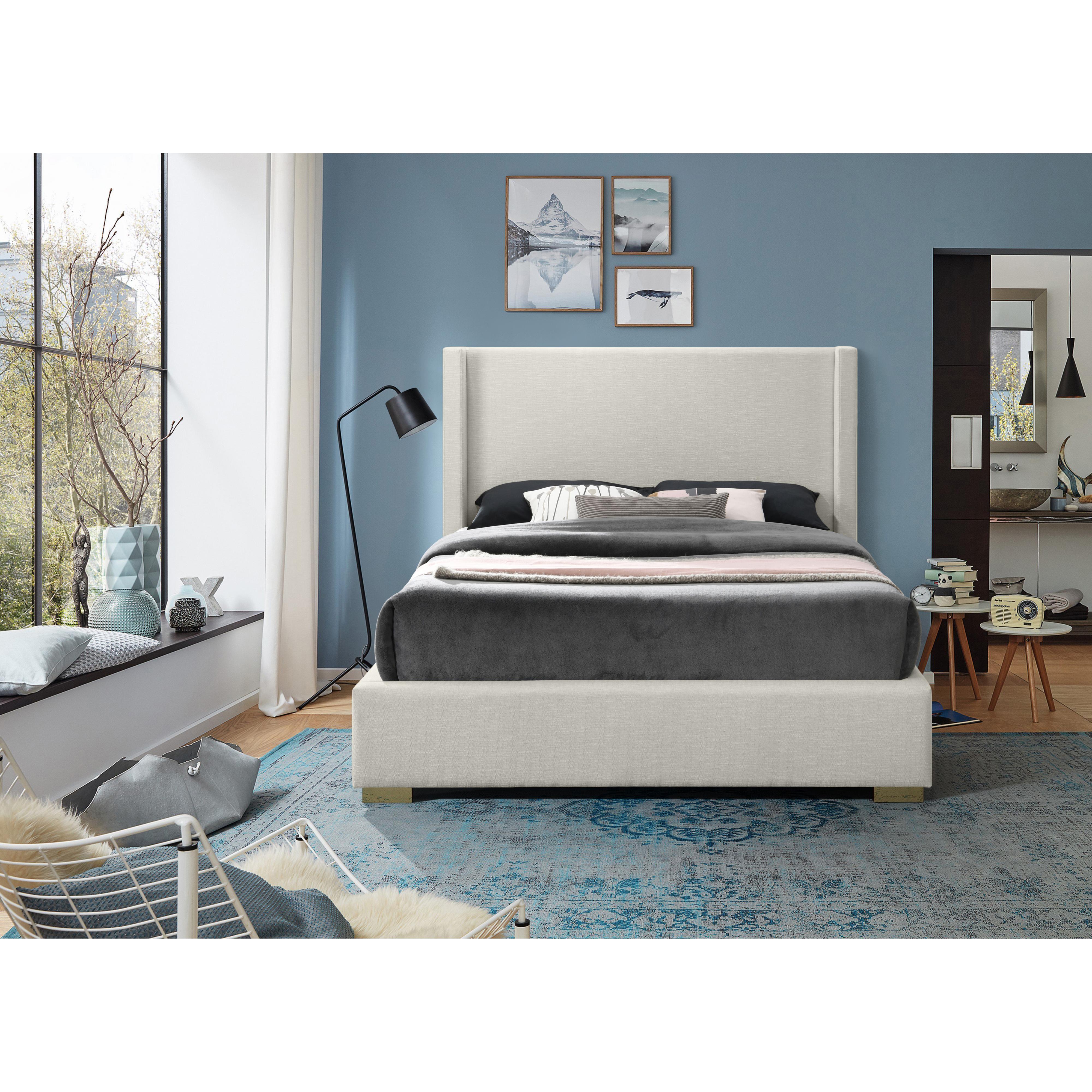 Meridian Royce Beige Linen Textured Fabric King Bed (3 Boxes)