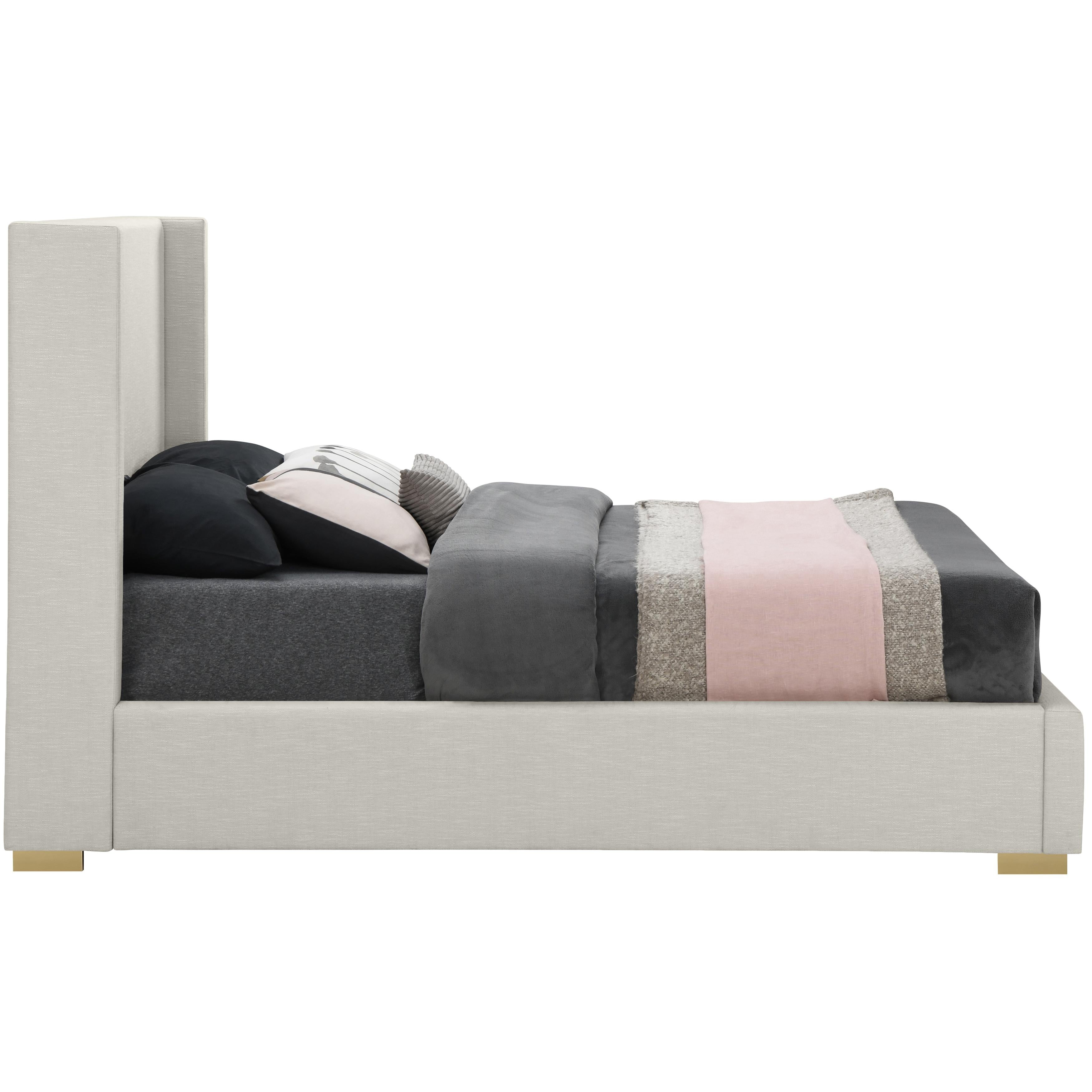 Meridian Royce Beige Linen Textured Fabric King Bed (3 Boxes)