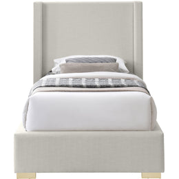 Meridian Royce Beige Linen Textured Fabric Twin Bed (3 Boxes)