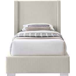 Meridian Royce Beige Linen Textured Fabric Twin Bed (3 Boxes)