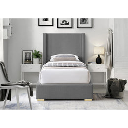 Meridian Royce Grey Linen Textured Fabric Twin Bed (3 Boxes)
