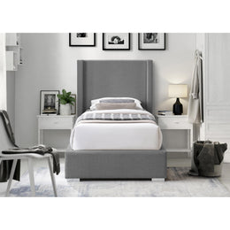 Meridian Royce Grey Linen Textured Fabric Twin Bed (3 Boxes)