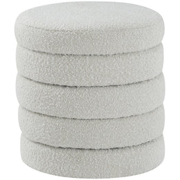 Meridian Aphia Cream Boucle Fabric Ottoman/Stool