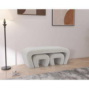 Meridian Odelia Cream Boucle Fabric Bench