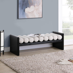 Meridian Waverly Cream Boucle Fabric Bench