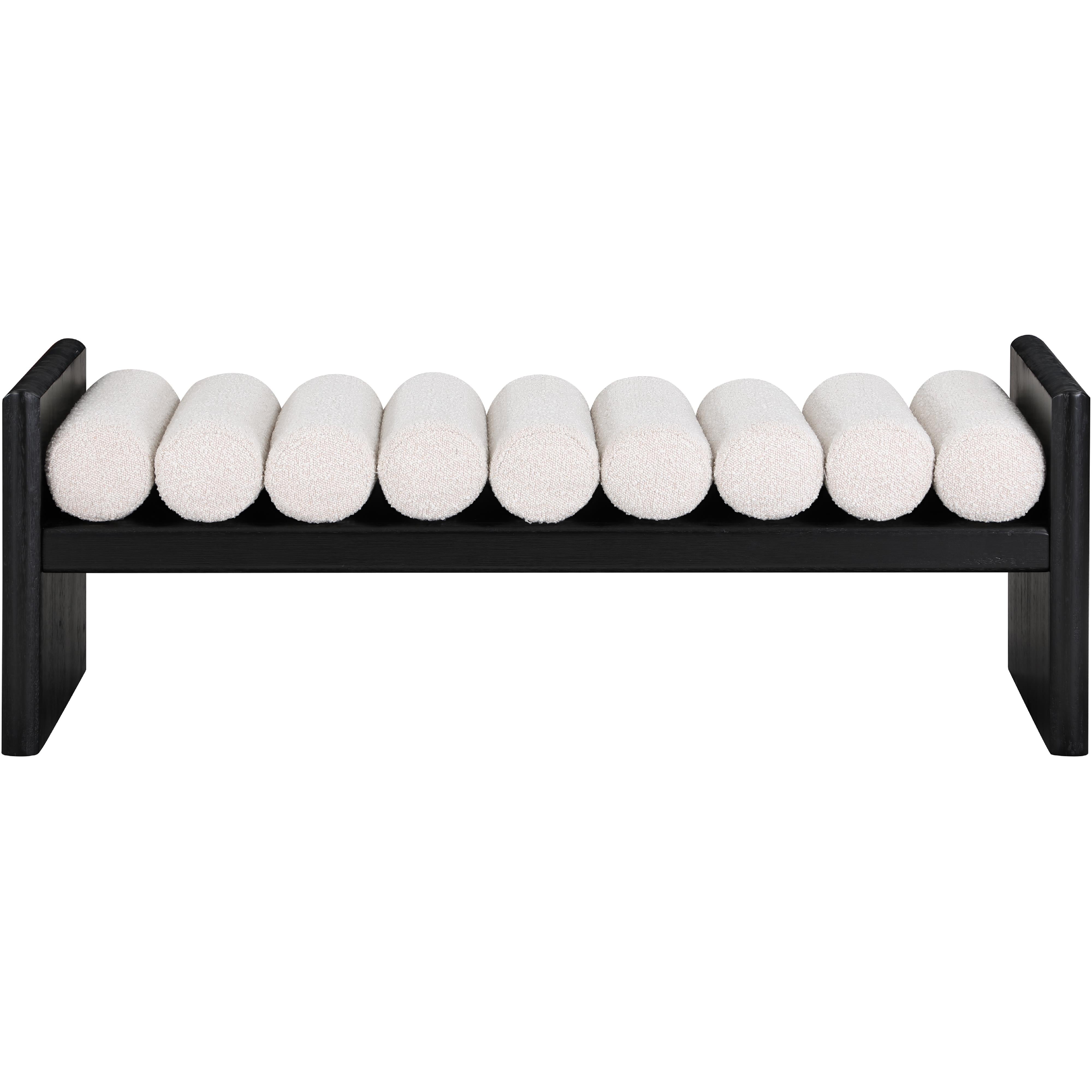 Meridian Waverly Cream Boucle Fabric Bench