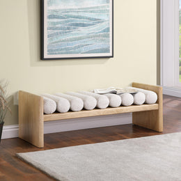 Meridian Waverly Cream Boucle Fabric Bench