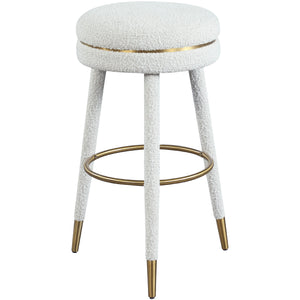 Meridian Coral Cream Boucle Fabric Bar Stool