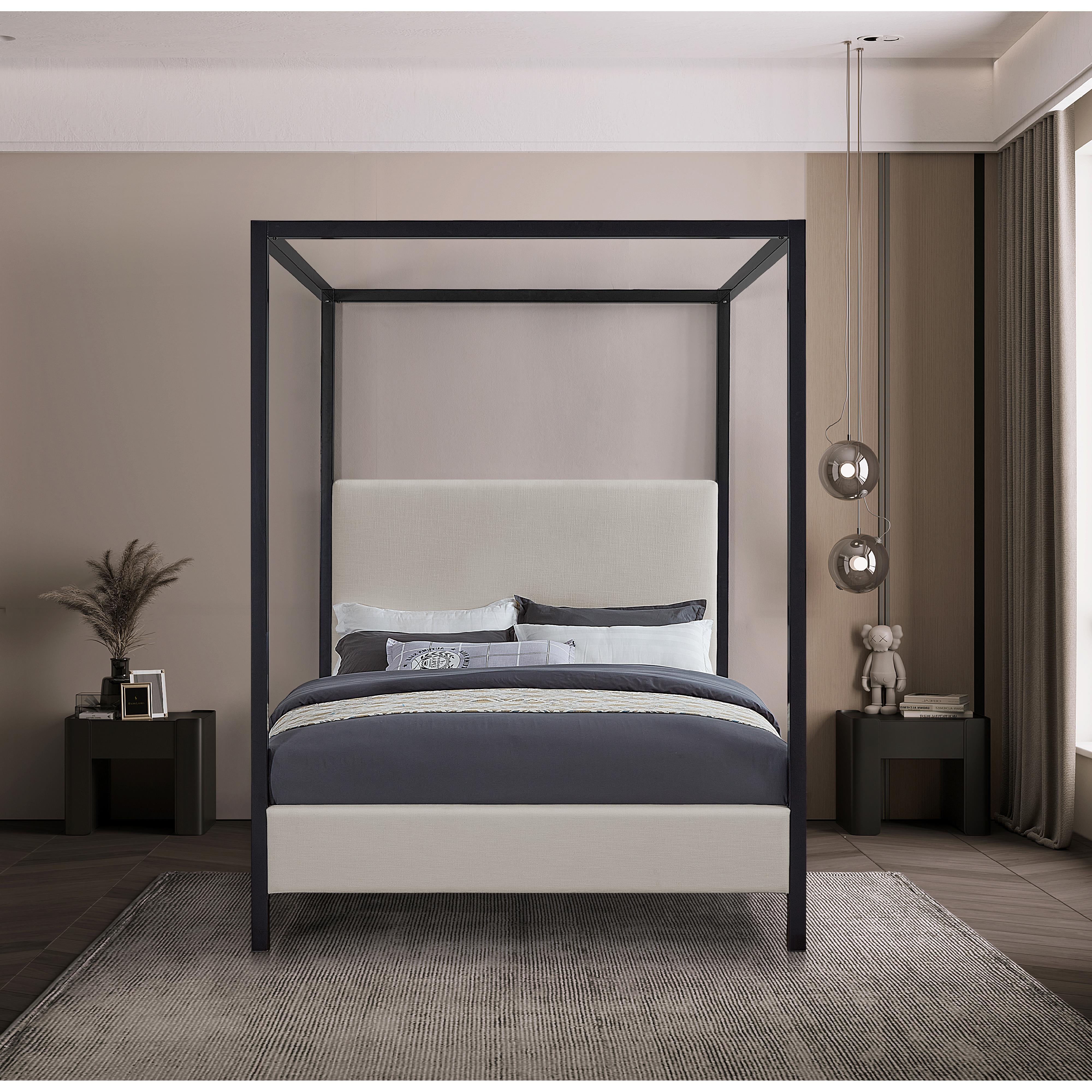 Meridian James Beige Linen Textured Fabric Full Bed