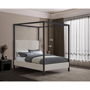 Meridian James Beige Linen Textured Fabric Queen Bed