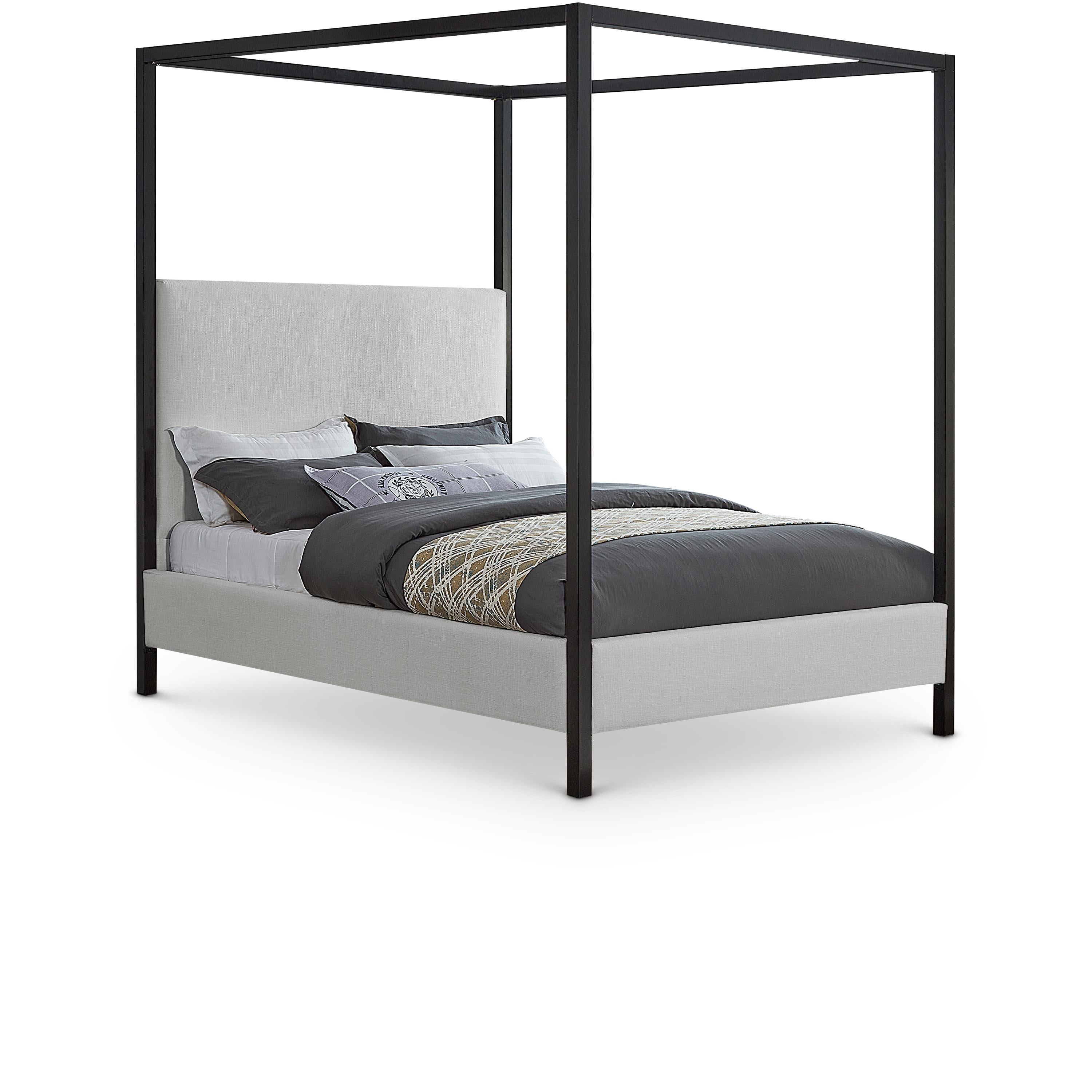 Meridian James Cream Linen Textured Fabric King Bed