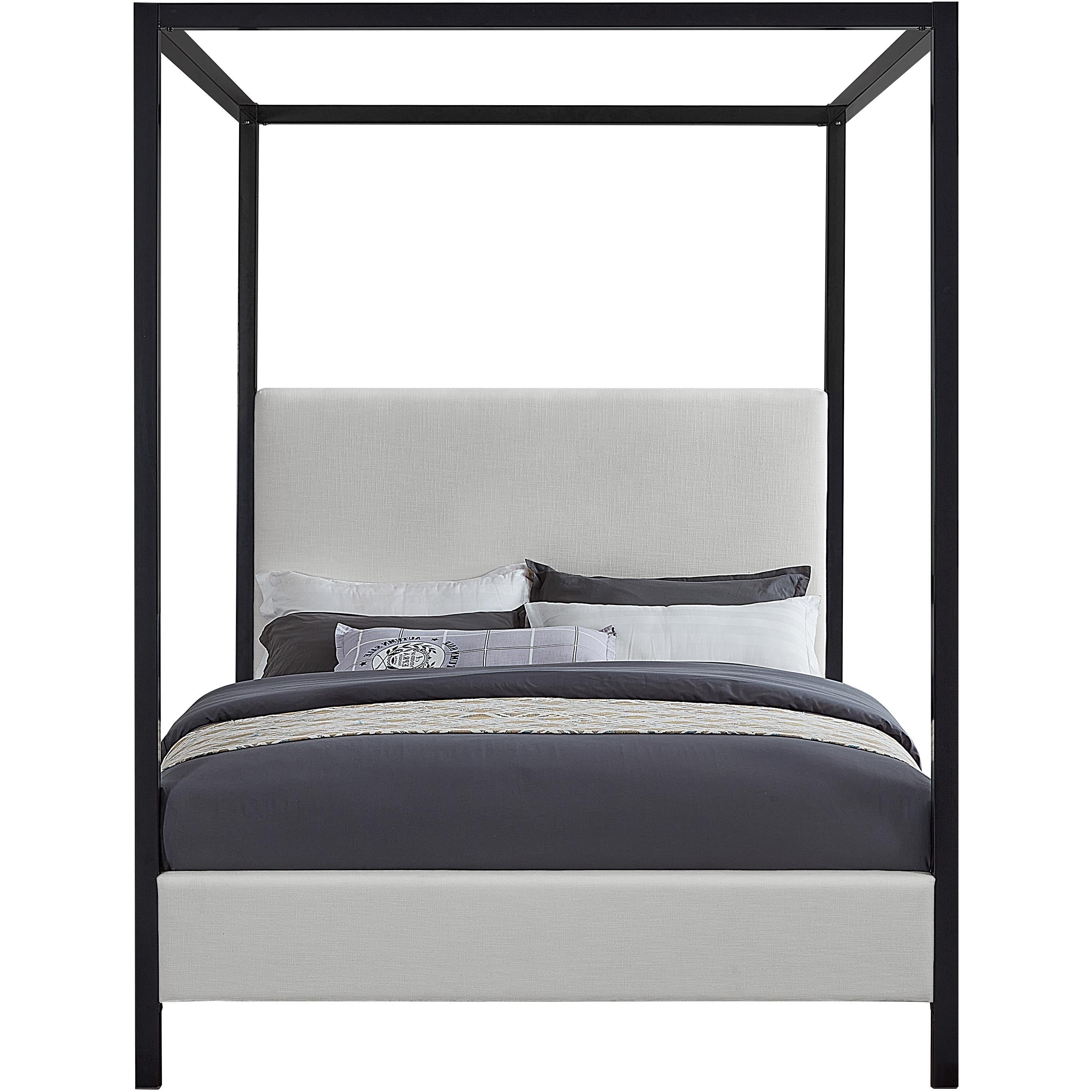 Meridian James Cream Linen Textured Fabric Queen Bed