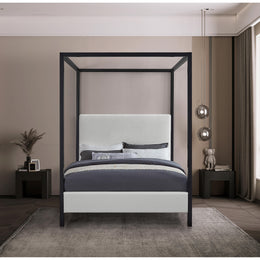 Meridian James Cream Linen Textured Fabric Queen Bed
