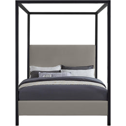 Meridian James Grey Linen Textured Fabric King Bed