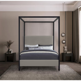 Meridian James Grey Linen Textured Fabric Queen Bed