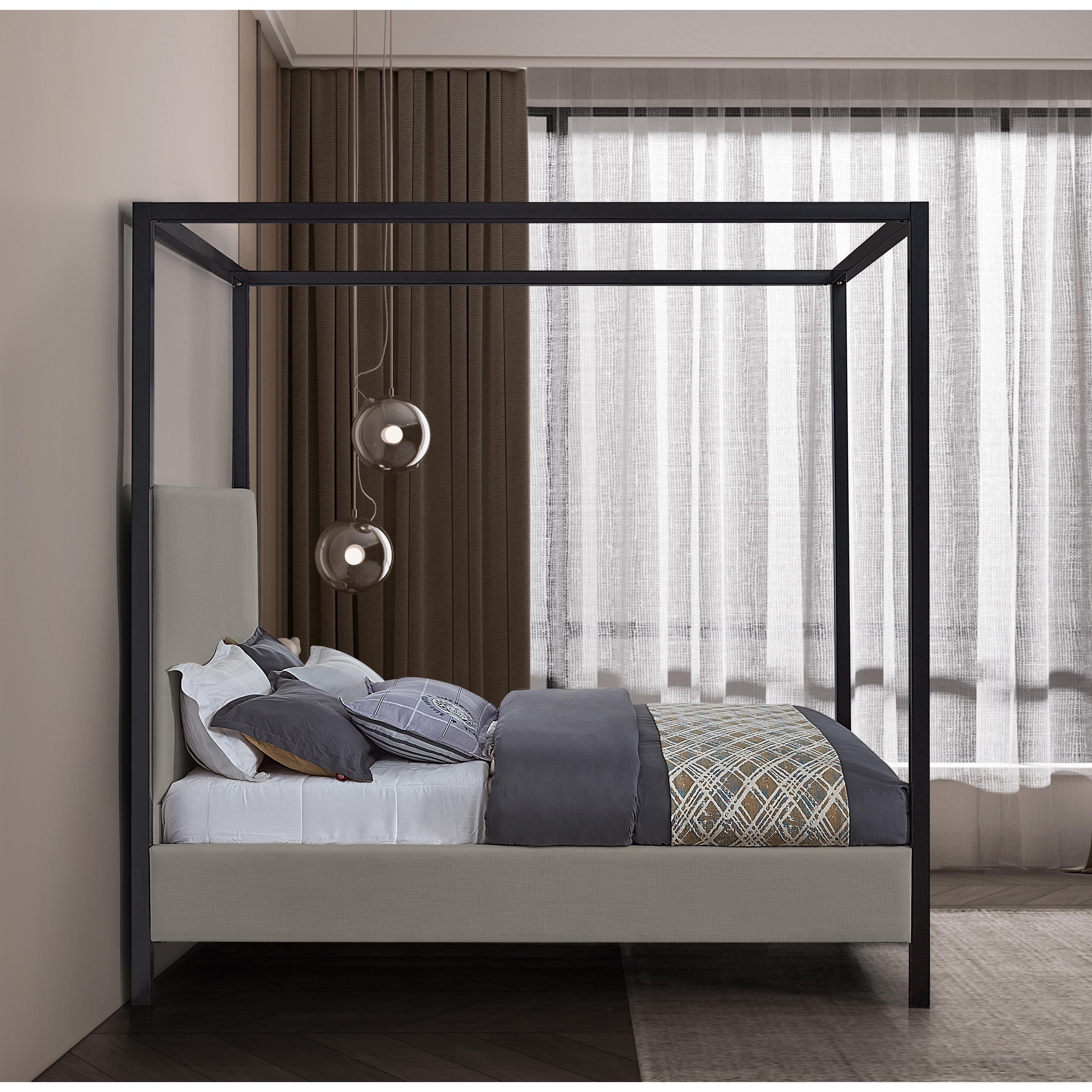 Meridian James Grey Linen Textured Fabric Queen Bed