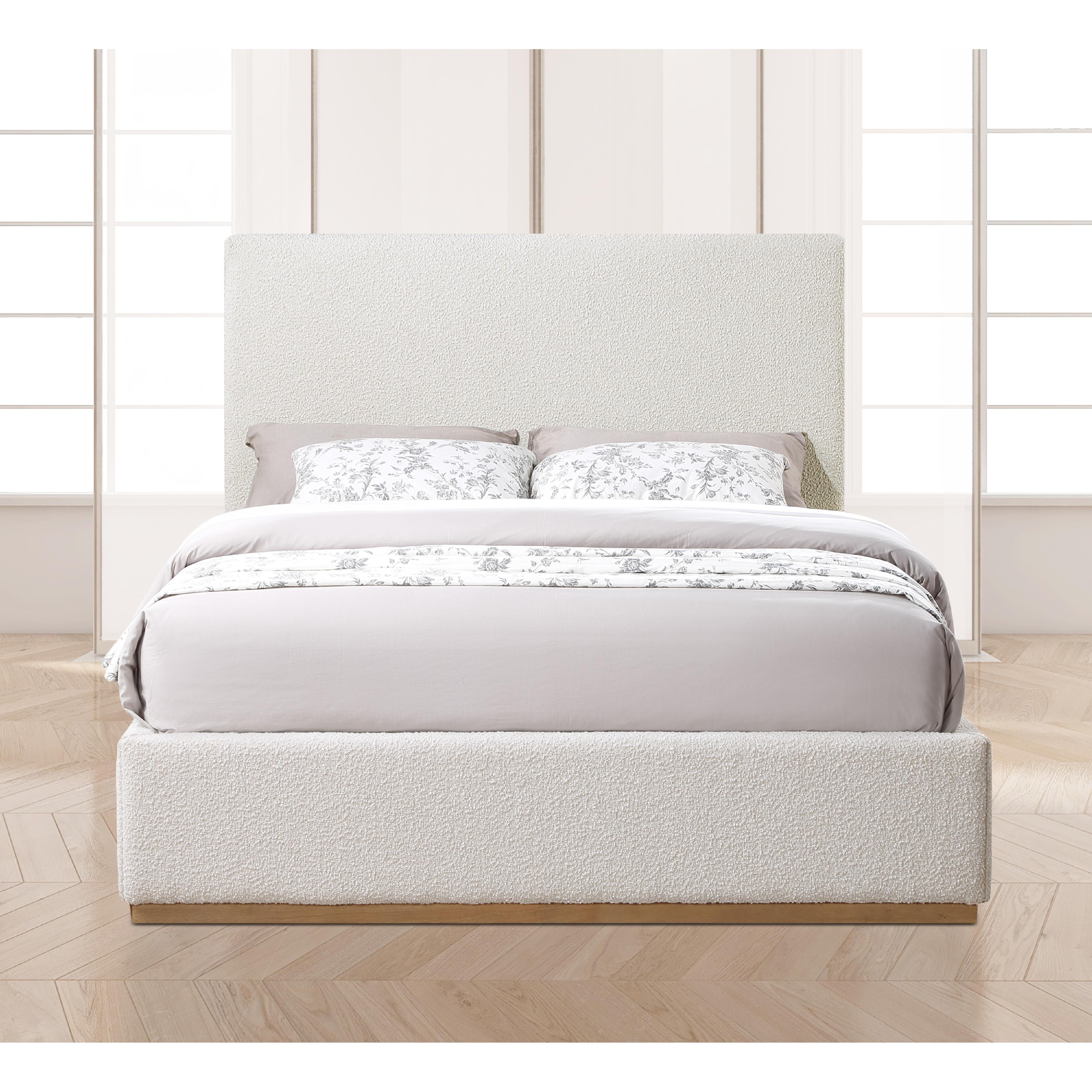 Meridian Monaco Cream Boucle Fabric Full Bed
