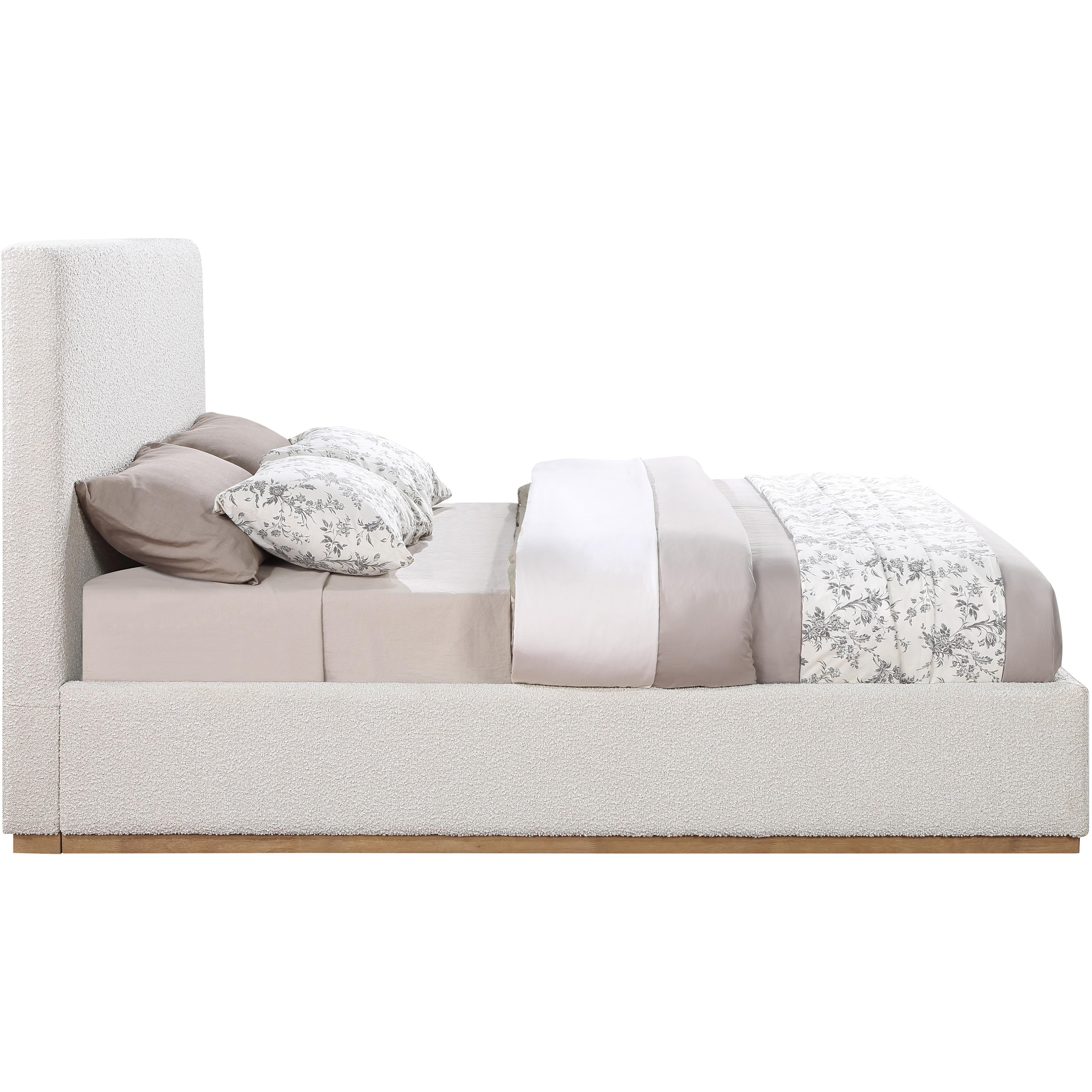 Meridian Monaco Cream Boucle Fabric Full Bed