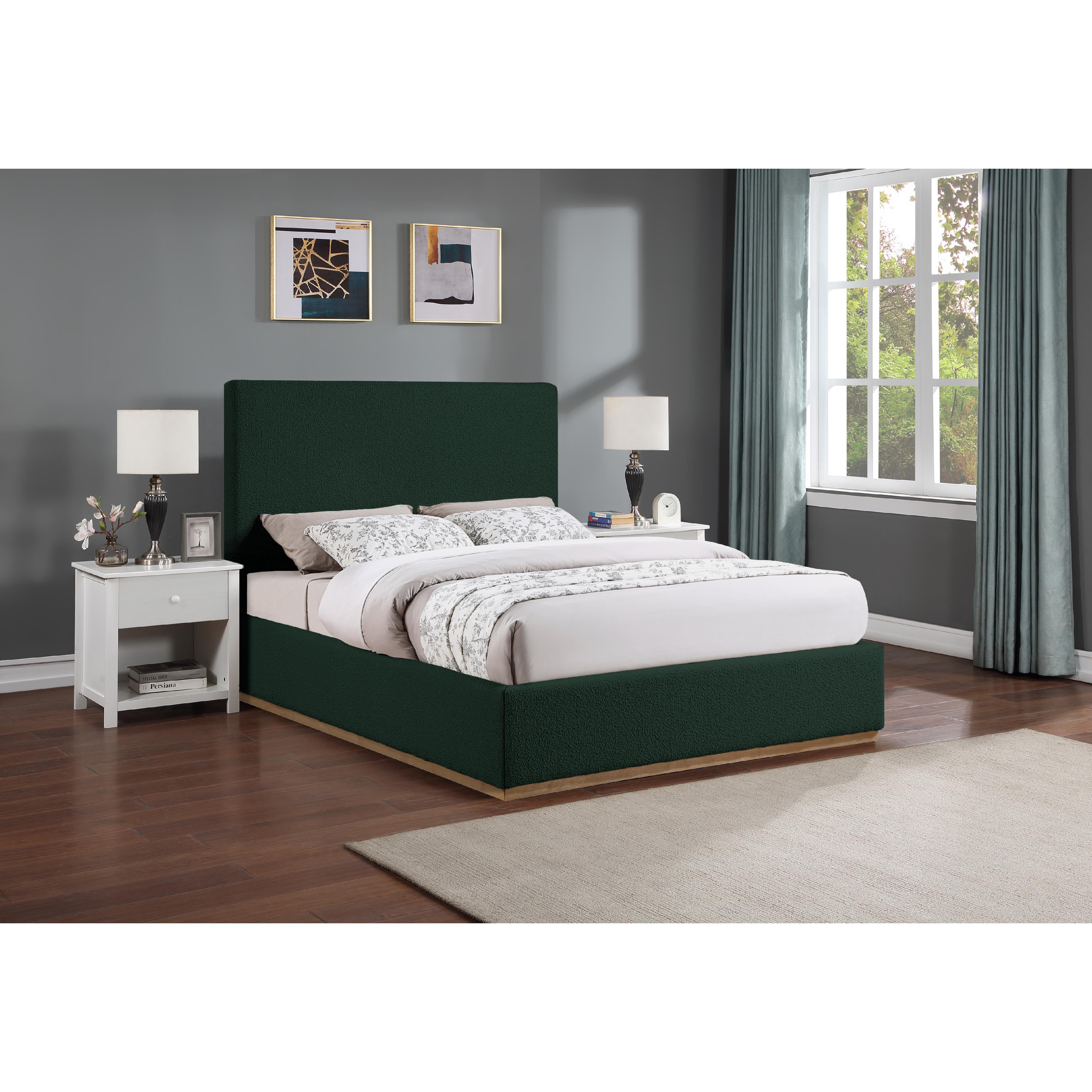 Meridian Monaco Green Boucle Fabric King Bed