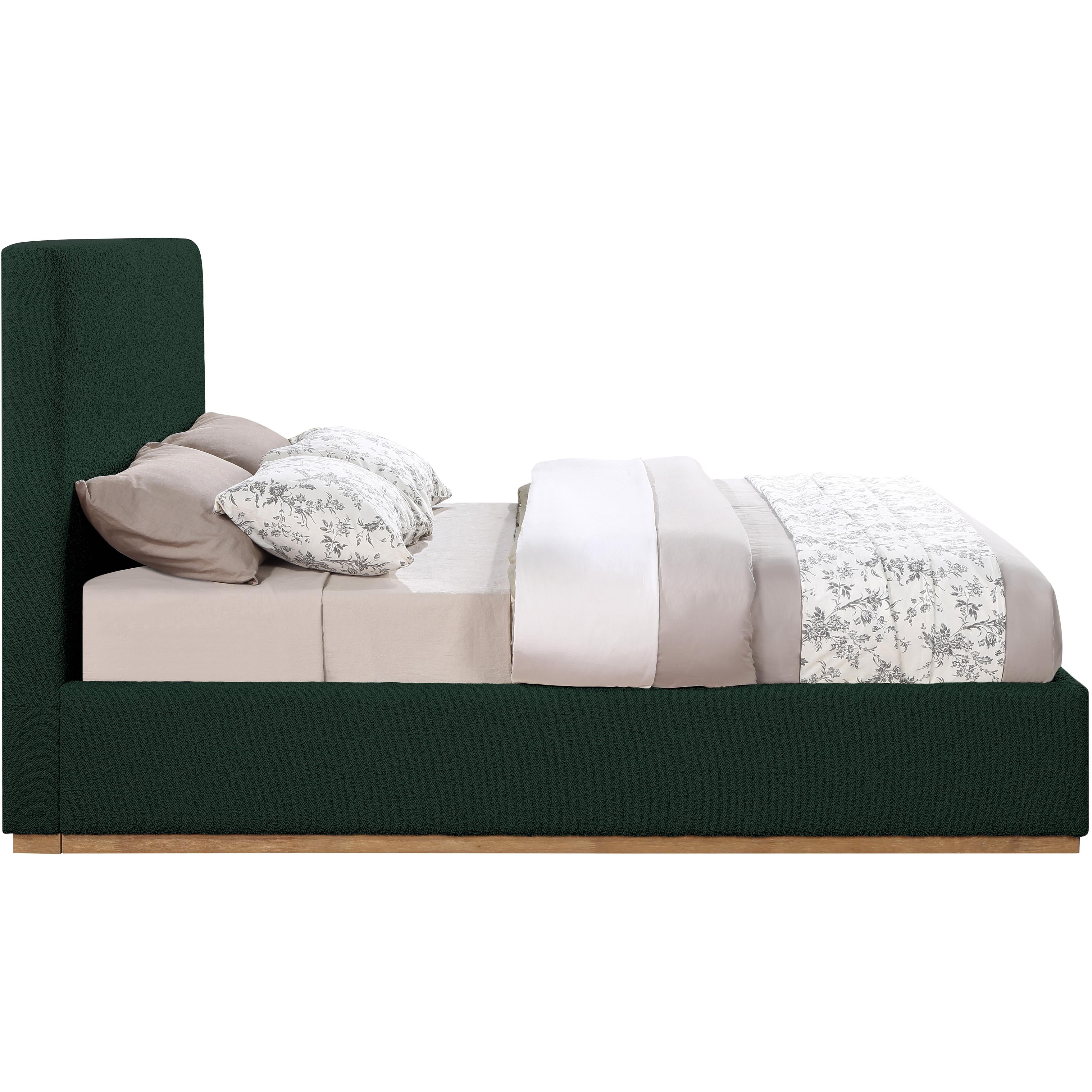 Meridian Monaco Green Boucle Fabric King Bed