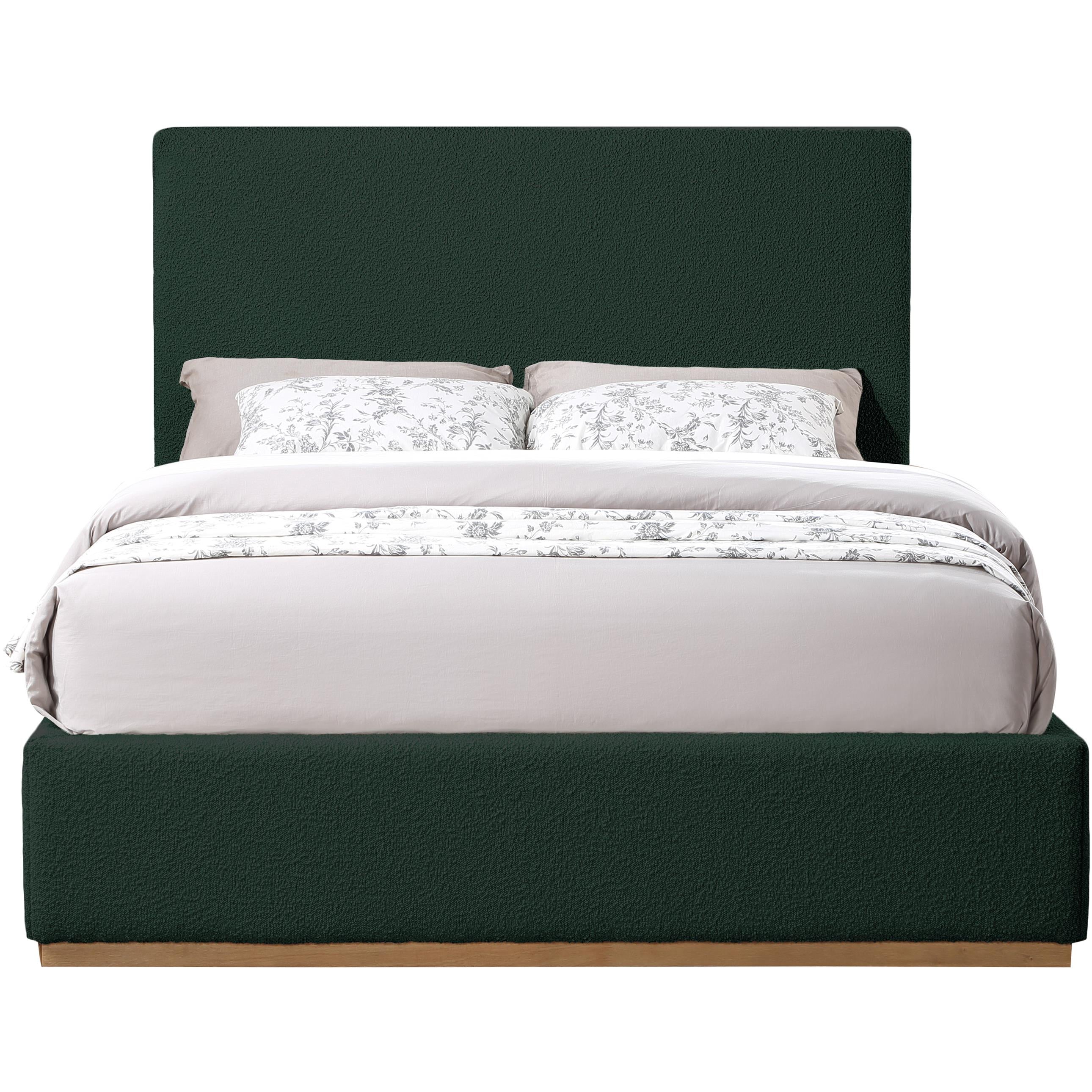 Meridian Monaco Green Boucle Fabric Queen Bed