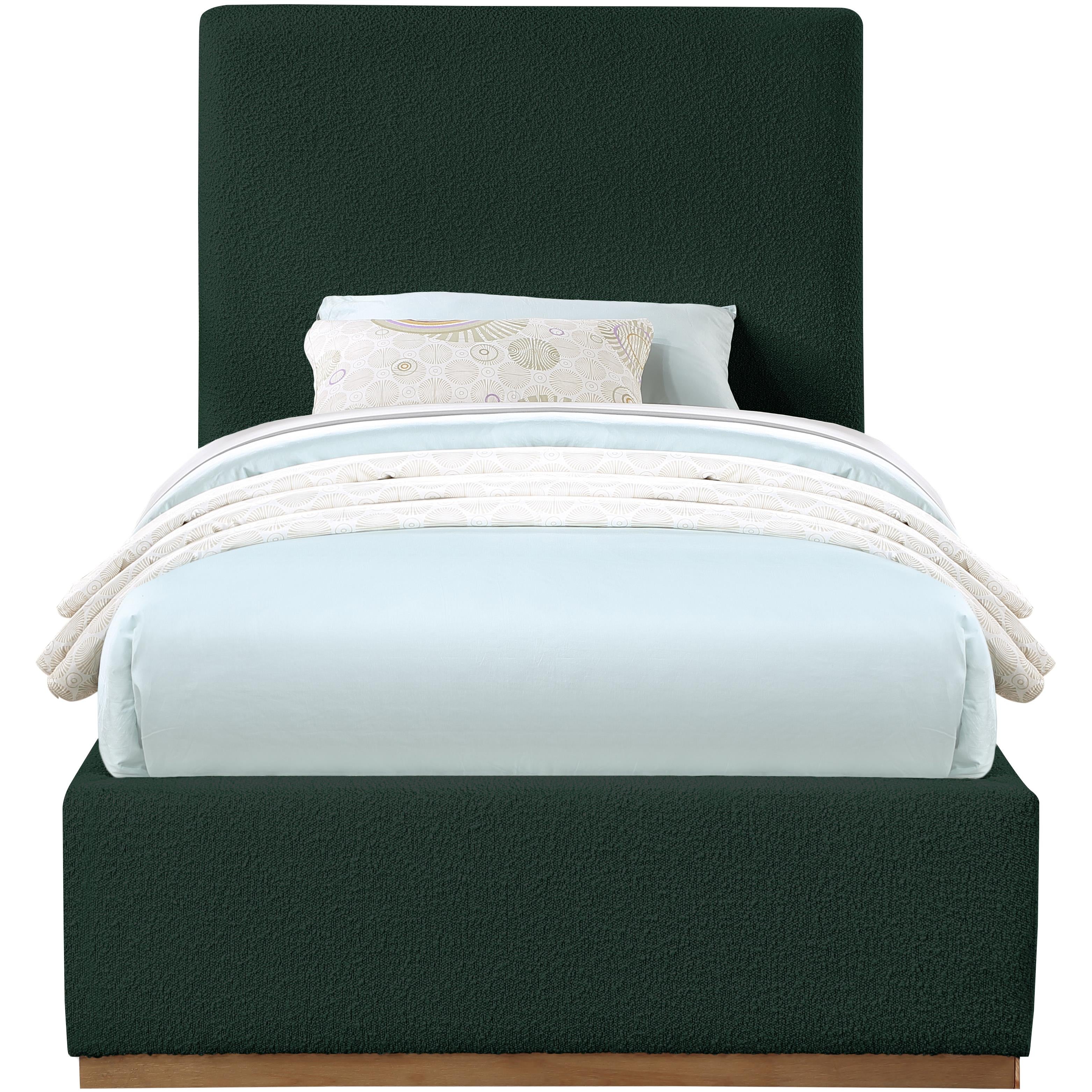 Meridian Monaco Green Boucle Fabric Twin Bed