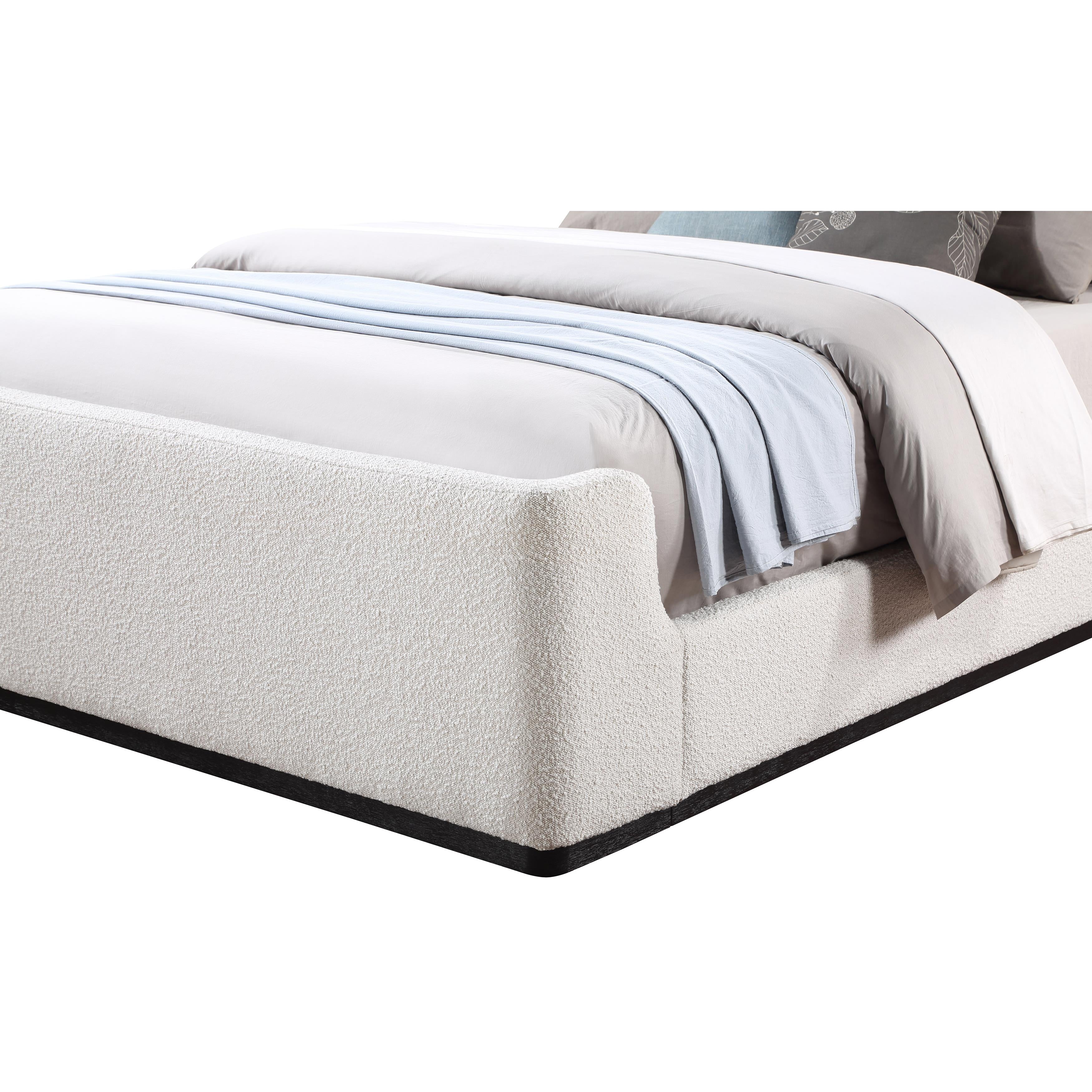 Meridian Oliver Cream Boucle Fabric Queen Bed (3 Boxes)