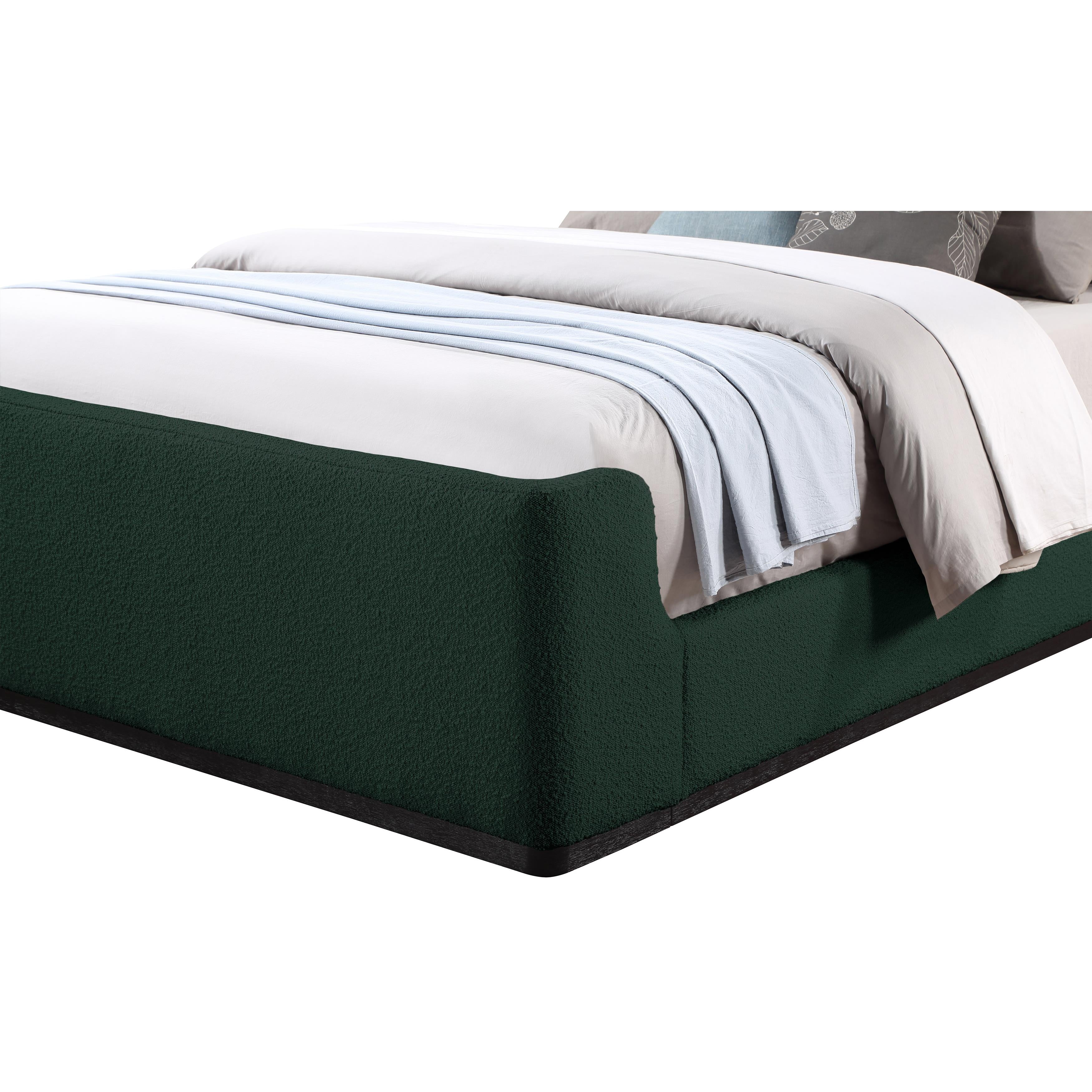 Meridian Oliver Green Boucle Fabric King Bed (3 Boxes)