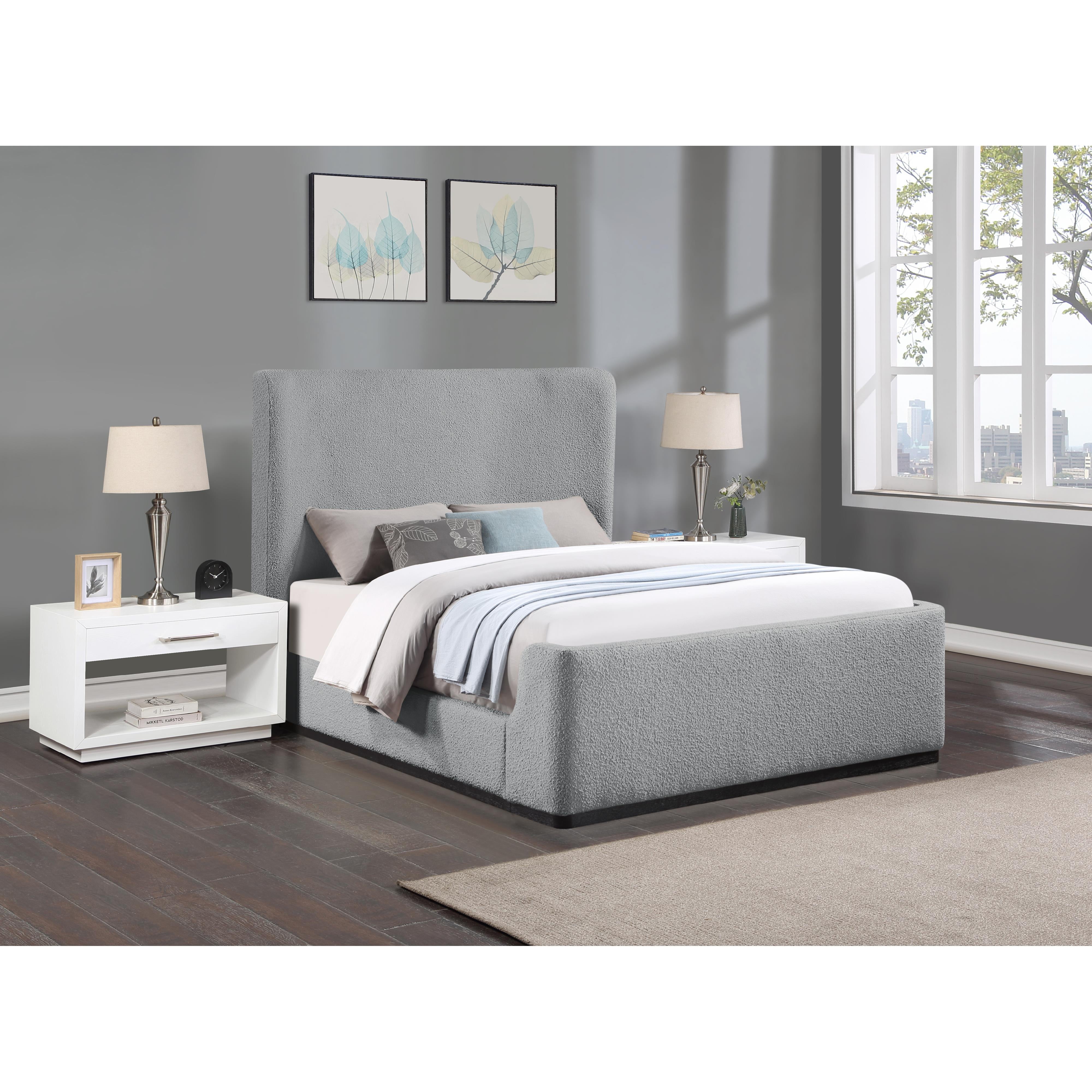 Meridian Oliver Grey Boucle Fabric Full Bed (3 Boxes)