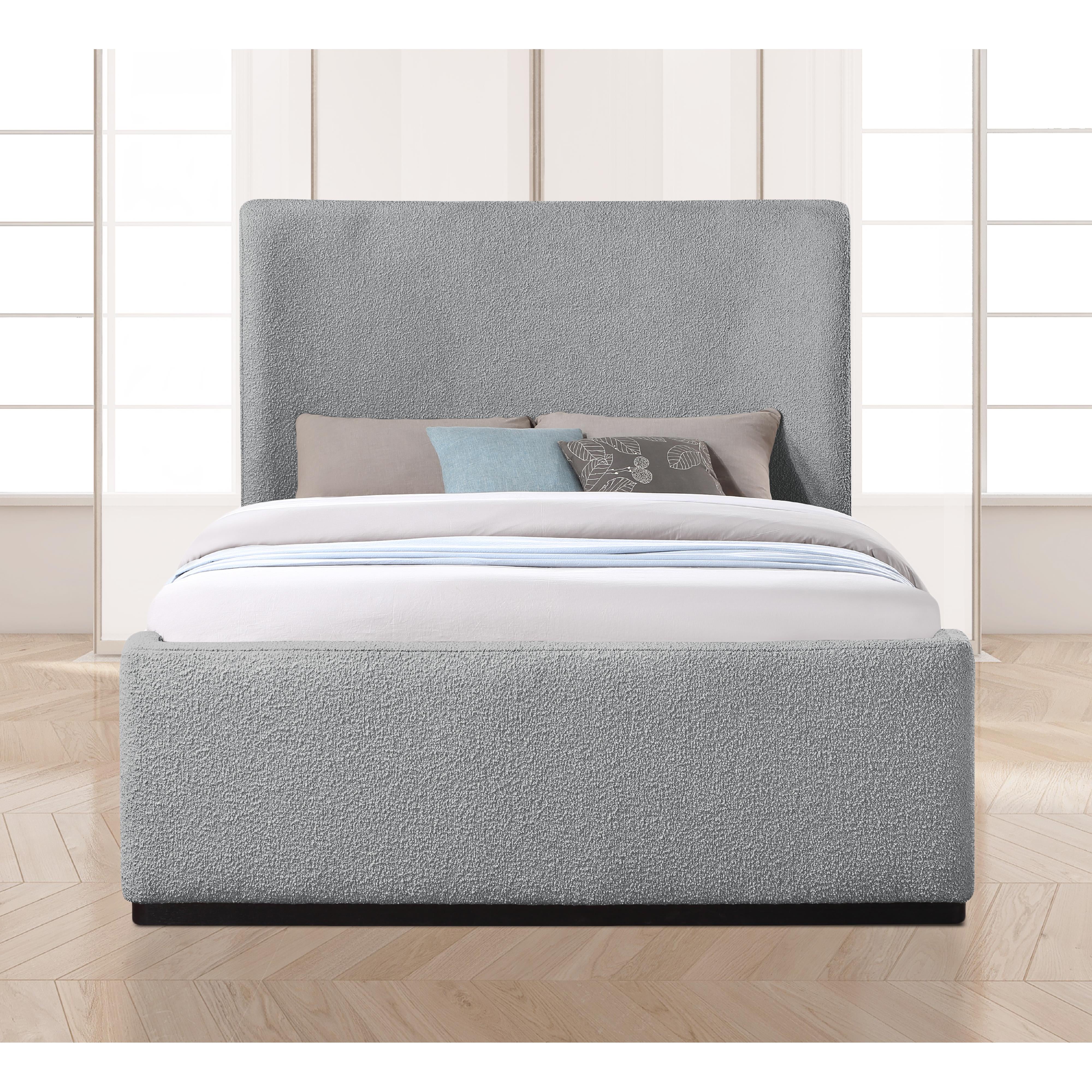 Meridian Oliver Grey Boucle Fabric Queen Bed (3 Boxes)