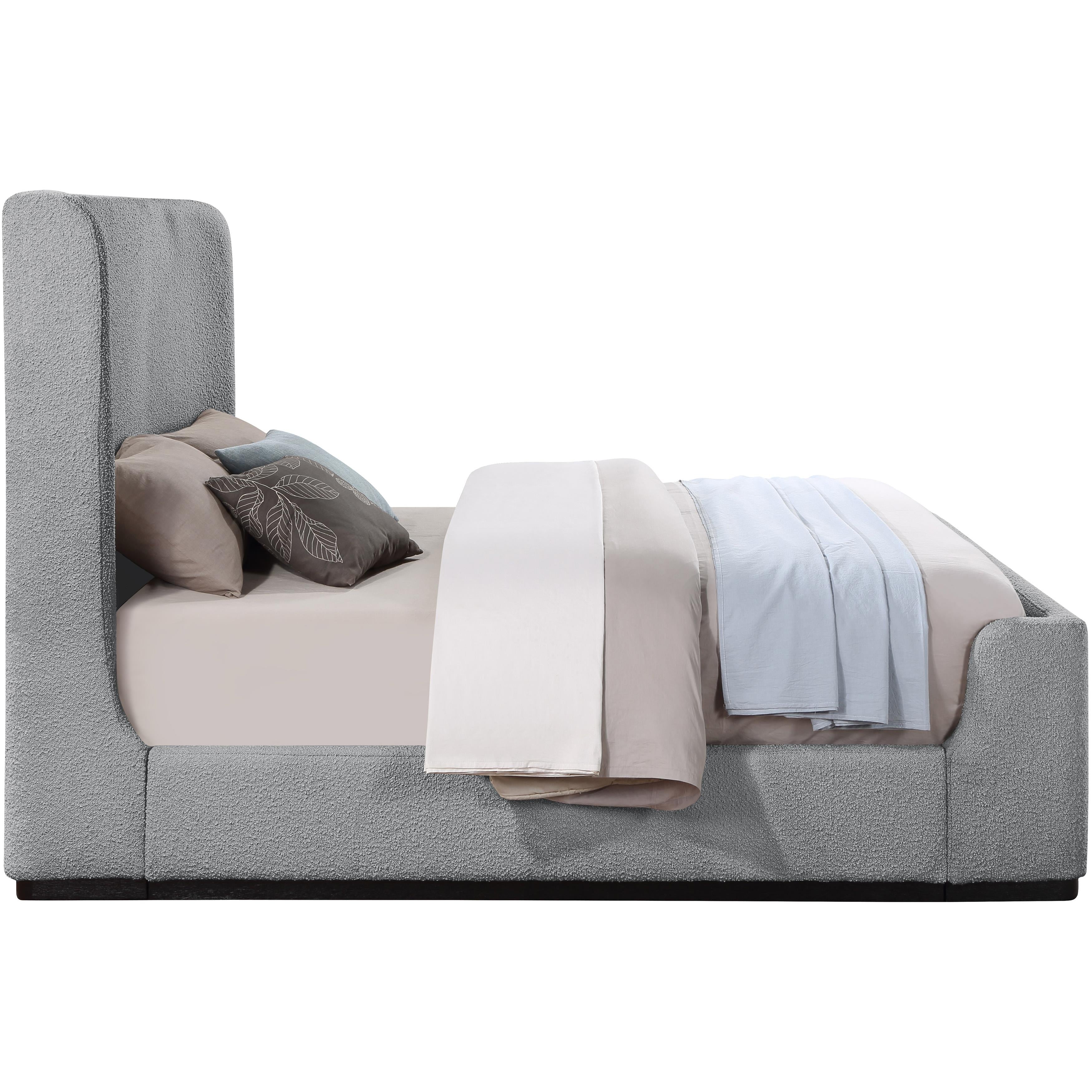 Meridian Oliver Grey Boucle Fabric Queen Bed (3 Boxes)