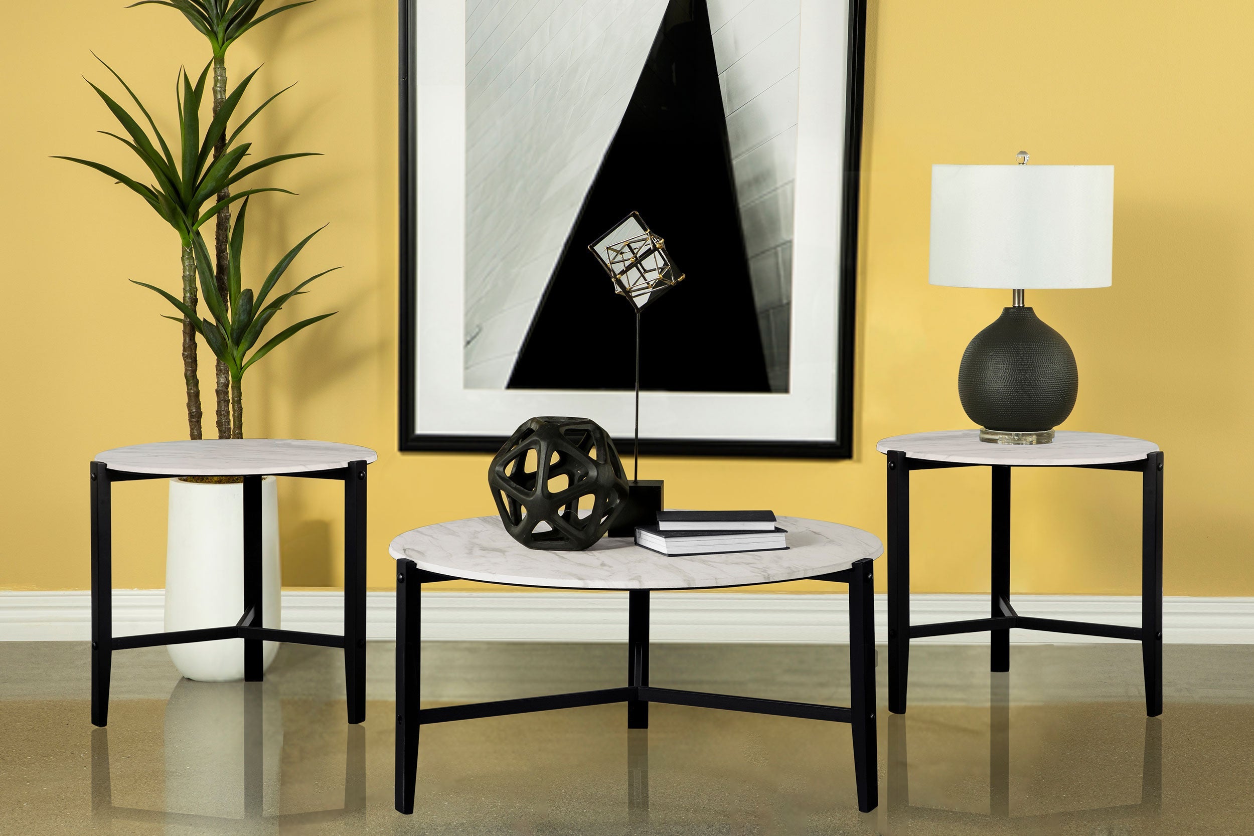 Tandi  Faux Marble Coffee and End Table Set White