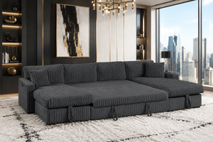 July Charcoal Double Storage Chaise Sectional (w/ Pull Out Bed) **NEW ARRIVAL**