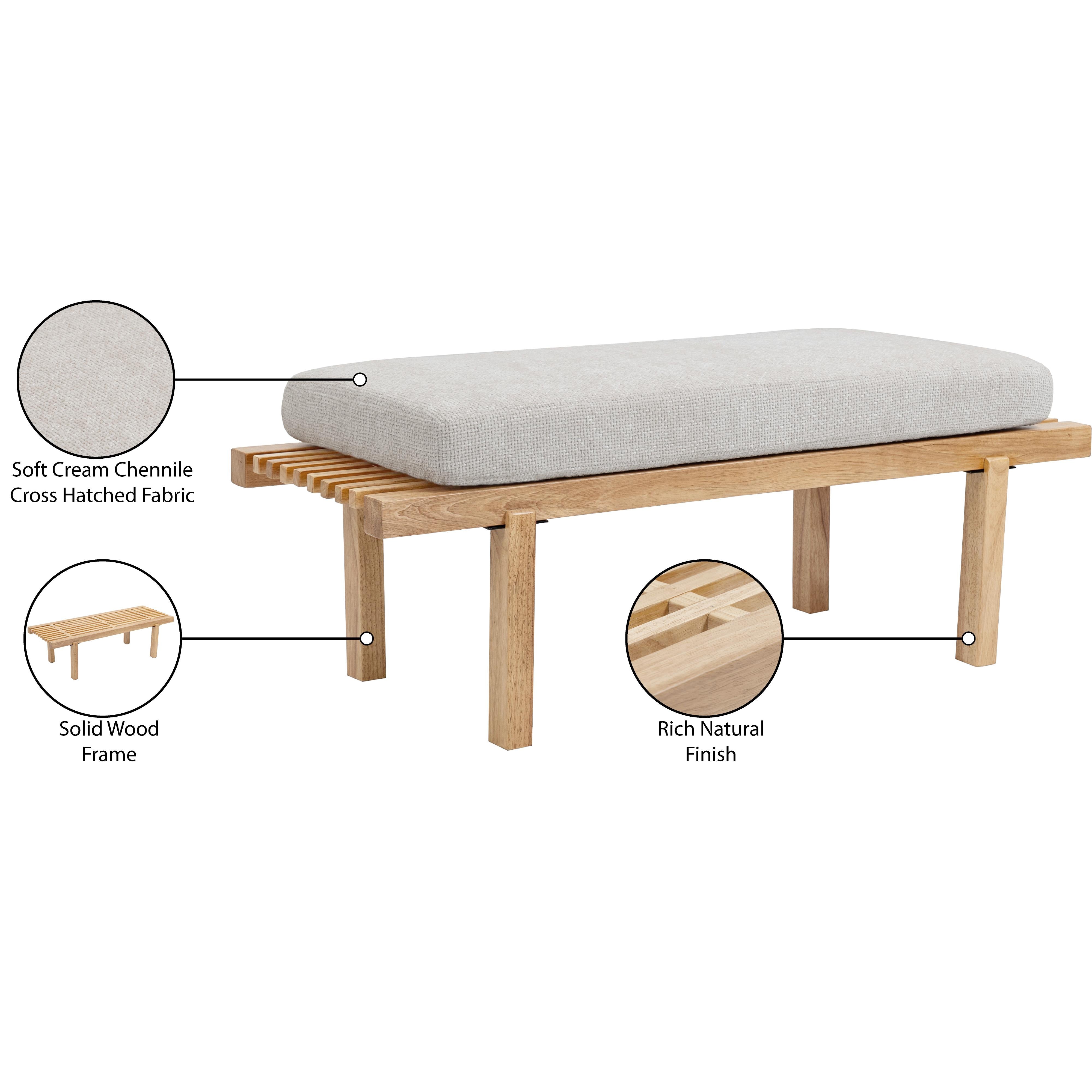 Meridian Naya Cream Chenille Fabric Bench