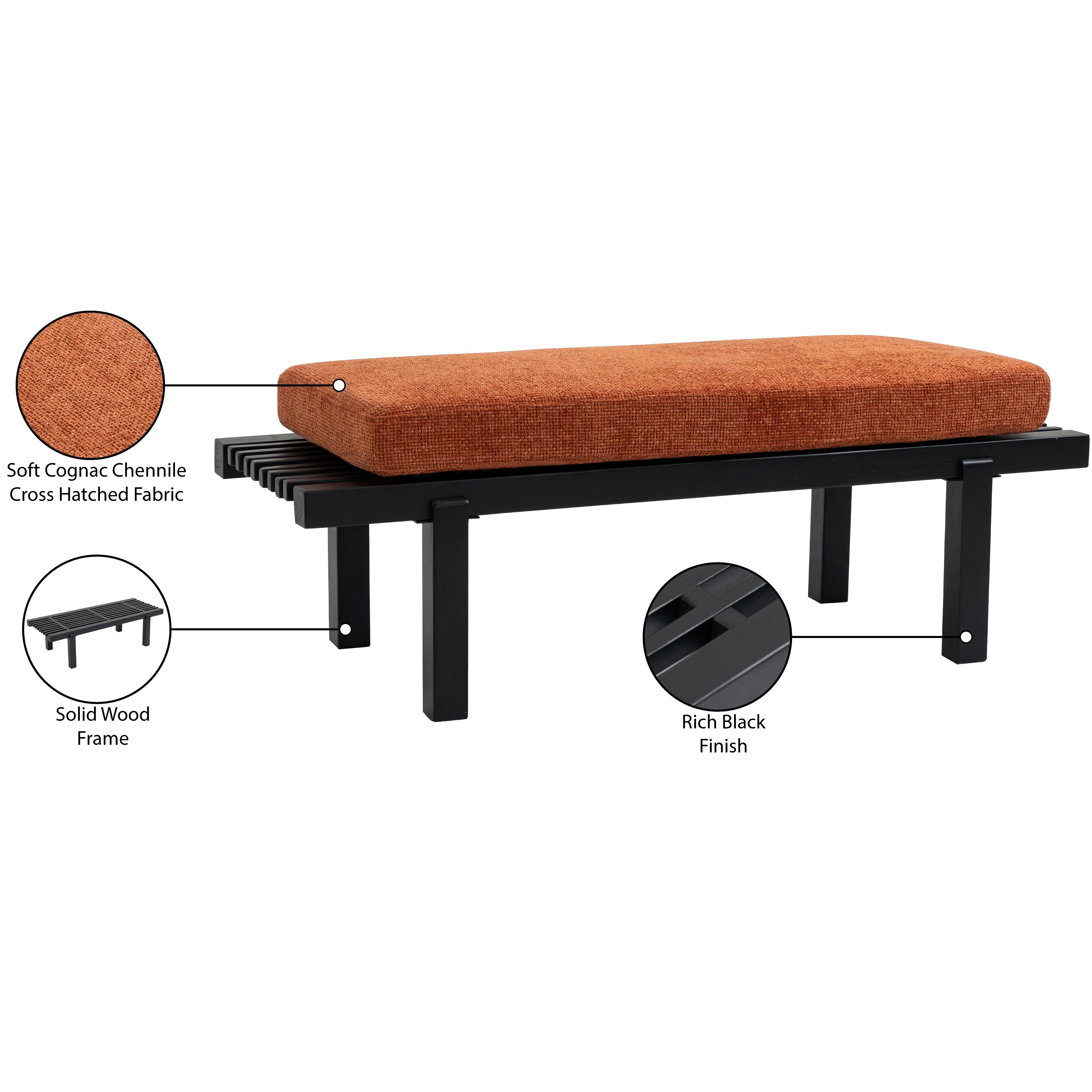 Meridian Naya Cognac Chenille Fabric Bench