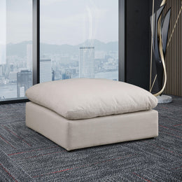 Meridian Comfy Beige Linen Textured Fabric Modular Ottoman