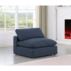 Meridian Comfy Navy Linen Textured Fabric Modular Armless Chair