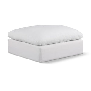 Meridian Comfy White Linen Textured Fabric Modular Ottoman