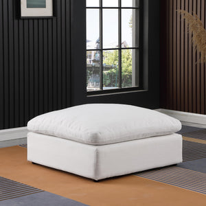 Meridian Comfy White Linen Textured Fabric Modular Ottoman