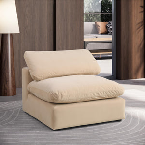 Meridian Comfy Beige Velvet Modular Armless Chair