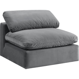 Meridian Comfy Grey Velvet Modular Armless Chair