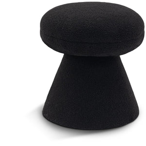 Meridian Drum Black Faux Shearling Teddy Fabric Ottoman/Stool