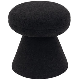 Meridian Drum Black Faux Shearling Teddy Fabric Ottoman/Stool
