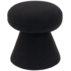 Meridian Drum Black Faux Shearling Teddy Fabric Ottoman/Stool