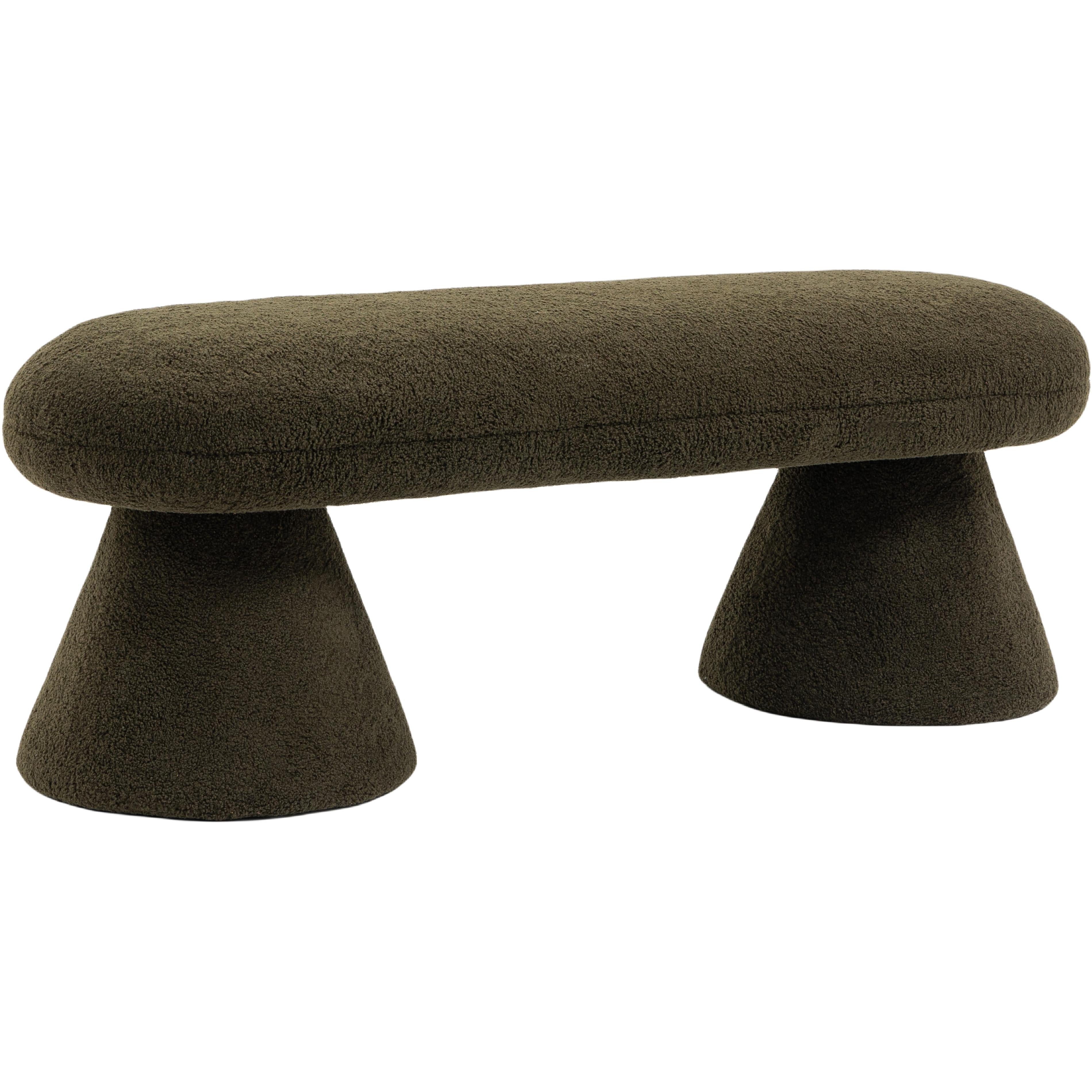 Meridian Drum Green Faux Shearling Teddy Fabric Bench
