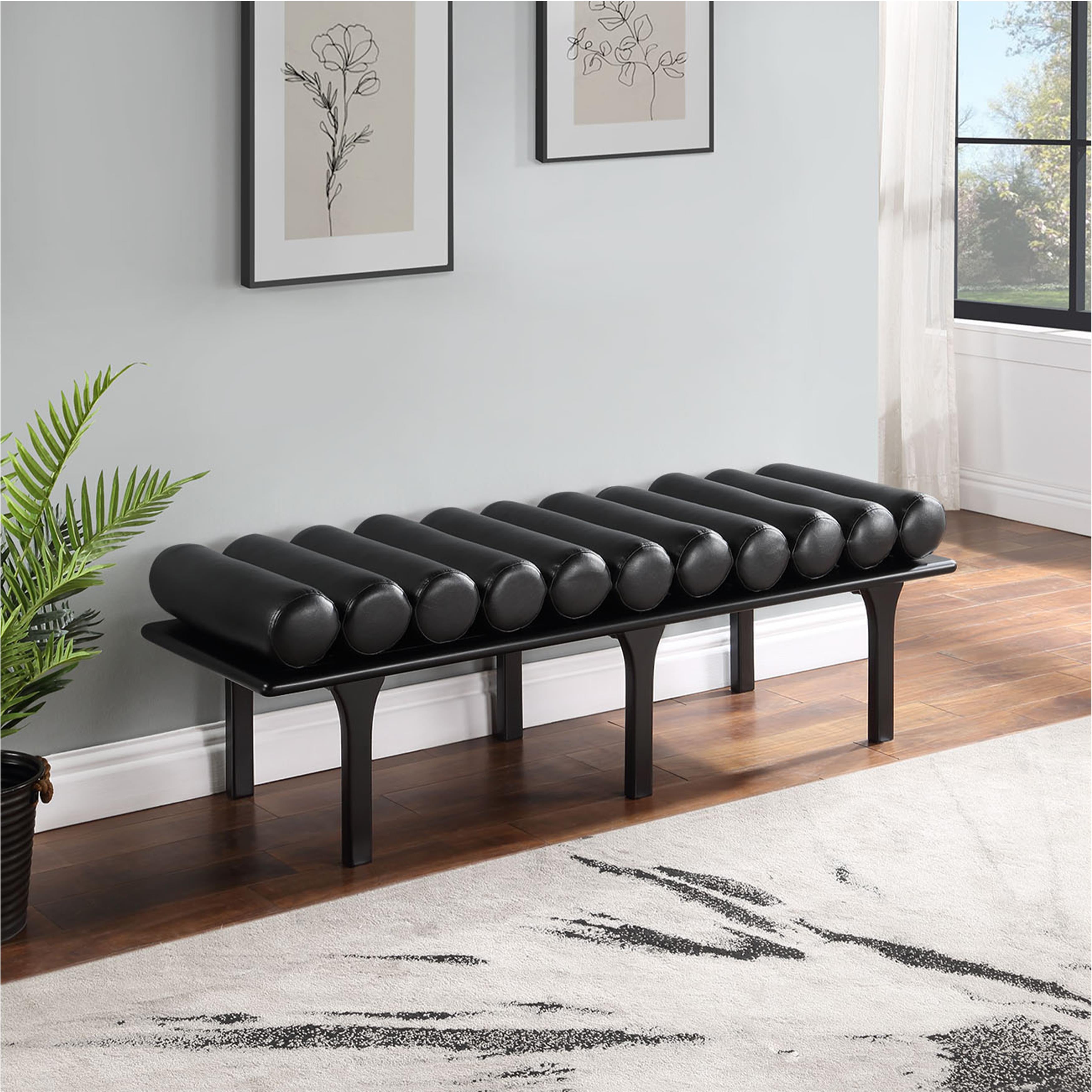 Meridian Landon Black Vegan Leather Bench
