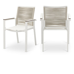 Meridian Maldives Beige Rope Fabric Outdoor Patio Dining Arm Chair