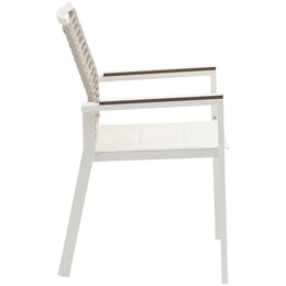 Meridian Maldives Beige Rope Fabric Outdoor Patio Dining Arm Chair