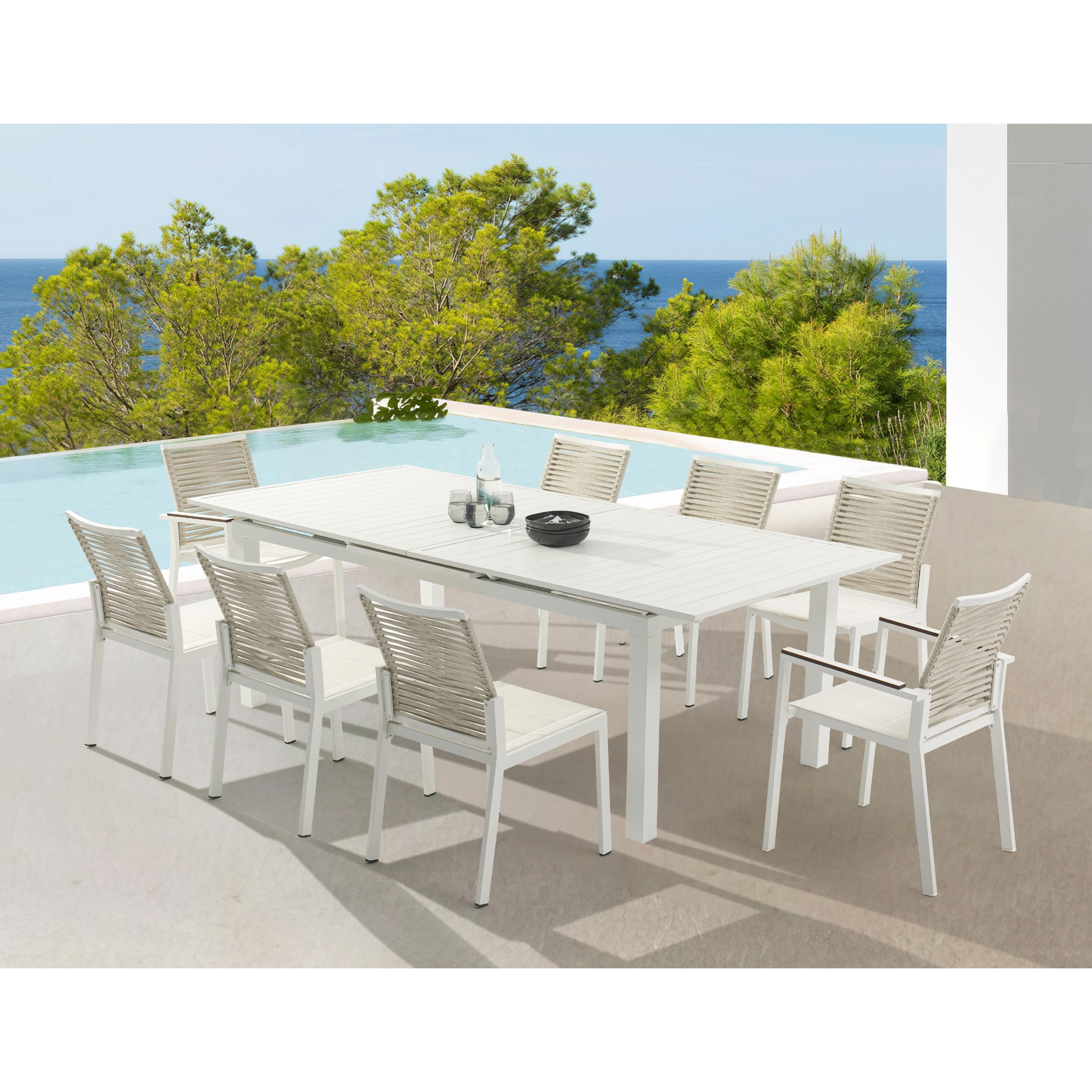 Meridian Maldives Beige Rope Fabric Outdoor Patio Dining Arm Chair